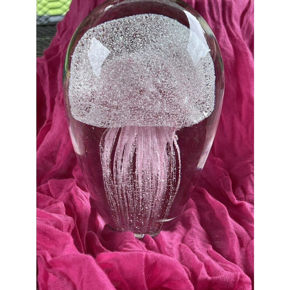 Jellyfish Art Glass Paperweight Pink with Inclusion Large 6" Tall 3.6 Lbs EUC